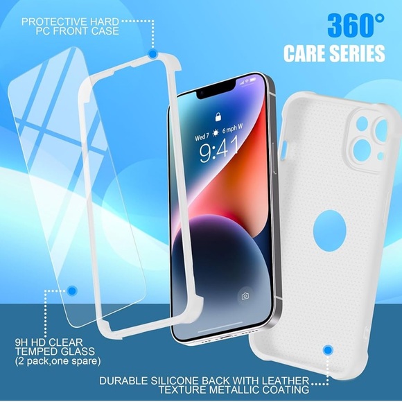 IP 14/15 Plus Heavy Duty, 2 pc Toughness Tempered Glass, Slim White Phone Case - Picture 5 of 5